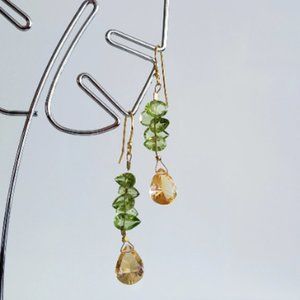 Handmade 🌿 Citrine and peridot Earrings, 24K Gold Plated 925 sterling silver.